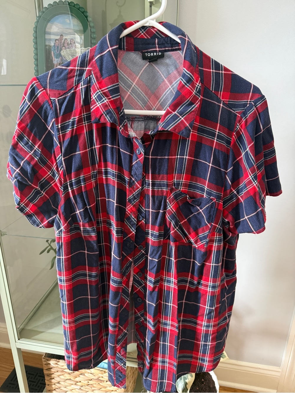 torrid Red and Navy Plaid Short-Sleeve Button-Down Shirt